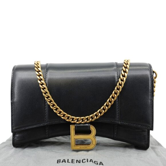Balenciaga Hourglass Shiny Box Calfskin Leather Wallet On Chain Shoulder Bag - Picture 3 of 15